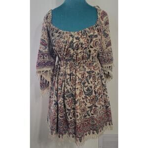 Boho Mini Dress Womens Size Medium Kimono Sleeves Paisley Handmade Bohemian